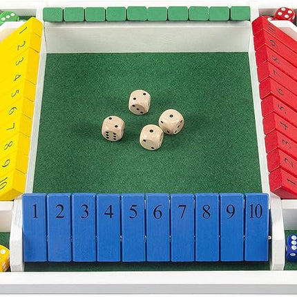 AMEROUS Shut The Box Dice Game-12 inches-Colorful Design-1-4 Players-12 Dice-Gift Package, Classic 4 Sided Wooden Board Game for Adults Kids, Classics Board Game