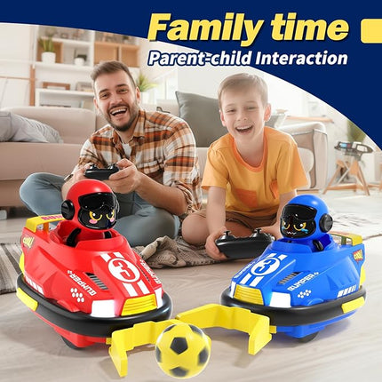 Cute Cartoon Remote Control Bumper Car Toy Set of 2 Players Football Games|Toddlers Mini RC Car Toys with Light & Sound & 360°Rotating|Christmas Birthday Gifts for 3 4 5 Year Old Boys Girls