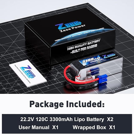 Zeee 6S Lipo Battery 3300mAh 22.2V 120C Soft Case Battery with EC5 Connector for RC Airplane Helicopter RC Car Truck Tank Drone Racing Hobby(2 Pack)