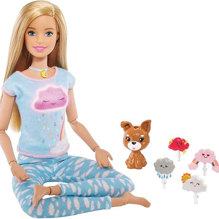 Barbie Breathe with Me Meditation Doll, Blonde, with 5 Lights & Guided Meditation Exercises, Puppy and 4 Emoji Accessories, Gift for Kids 3 to 8 Years Old