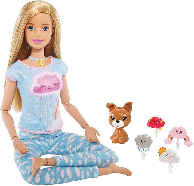 Barbie Breathe with Me Meditation Doll, Blonde, with 5 Lights & Guided Meditation Exercises, Puppy and 4 Emoji Accessories, Gift for Kids 3 to 8 Years Old
