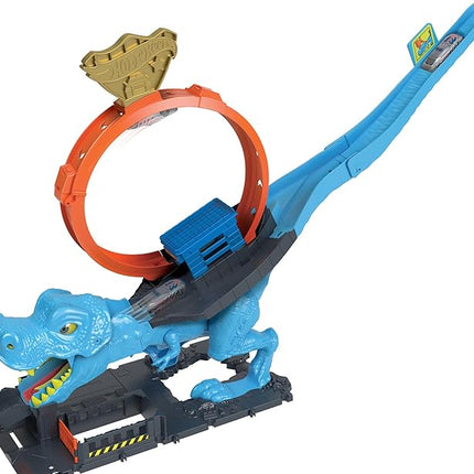 Hot Wheels City Track Set with 1 Toy Car, Race Through a Giant Loop to Defeat a Big Dinosaur, T-Rex Loop Stunt and Race Playset
