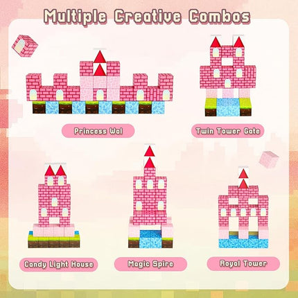 3 otters 32PCS Magnetic Blocks, Toddler Travel Toys Castle Magnetic Building Cubes STEM Learning Toys for Kids Gifts for Girls 3 4 5 6 7 8