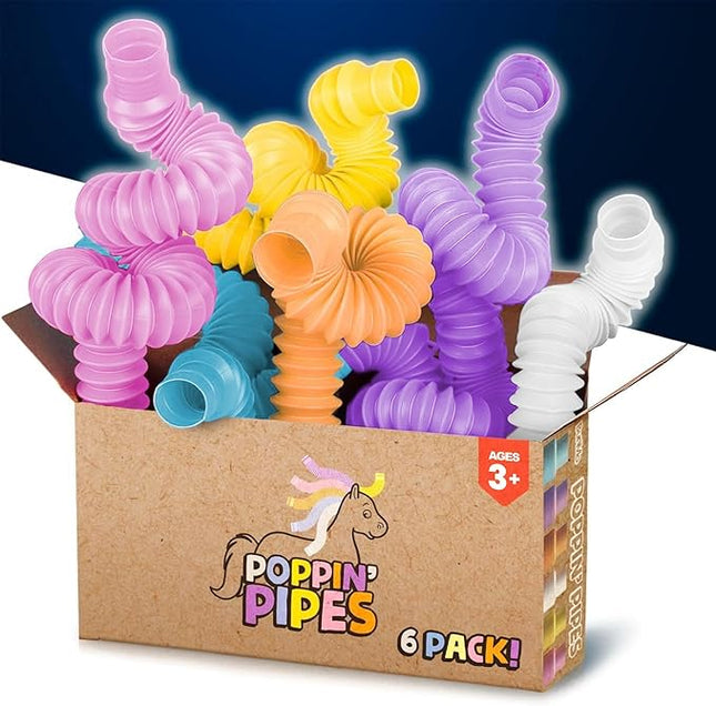 BUNMO Pop Tubes - Sensory Toys - Toddler Toys - Imaginative Play & Stimulating Creative Learning - Hours of Fun for Kids - Tons of Ways to Play - Non-Mouthable Toy 3+ - 6 Pack Medium