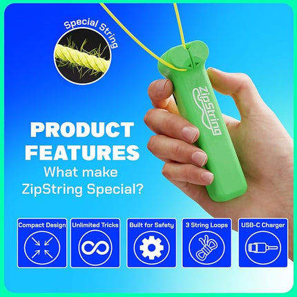 ZipString Original - As Seen on Shark Tank - Classic Rope Launcher Toy, Perfect for Kids & Adults - Fly a String Loop in The Air for Endless Tricks & Fun, Wonderment Awaits,Luscious Lime