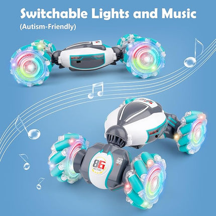 PREPOP Gesture Sensing RC Stunt Car, Birthday for Age 6 7 8-12 13+ Year Old Boys - Cool Toys for Kids, Hand Controlled Remote Control Twist Vehicle with Lights & Music, 4WD Rotating