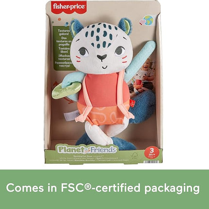 Fisher-Price Baby Toy Planet Friends Spotting Fun Snow Leopard Plush with Sensory Activities for Newborns Ages 3+ Months