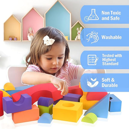 Migargle 36 Pieces Large Foam Building Blocks for Toddlers, EVA Soft Stacking Blocks, Baby Bath Foam Toy Set, Early Learning Construction Toys & Gifts for Kids, Boys & Girls