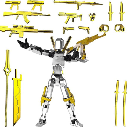 Assembly Completed T13 3D Printed Action Figures,Dummy 13 Robot 13 Movable N13 Action Figure, T 13 Gift for Collectors Desktop Decorations for Game Lovers Toy (White + Metal Weapon)