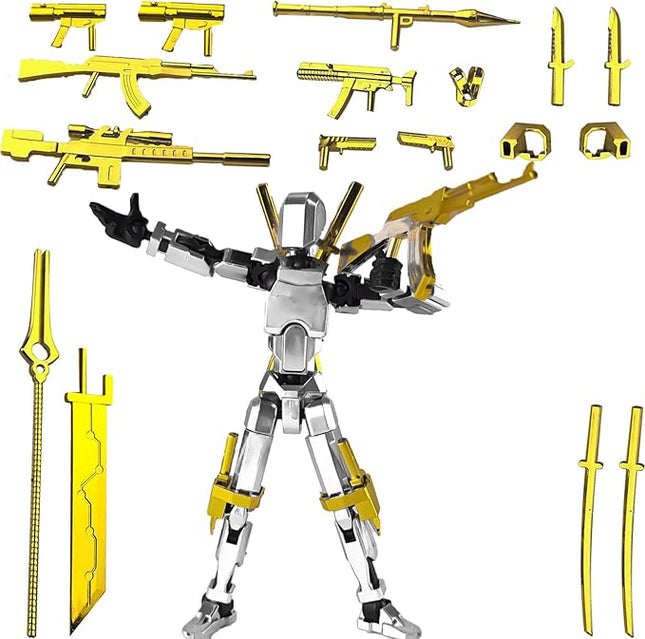 Assembly Completed T13 3D Printed Action Figures,Dummy 13 Robot 13 Movable N13 Action Figure, T 13 Gift for Collectors Desktop Decorations for Game Lovers Toy (White + Metal Weapon)
