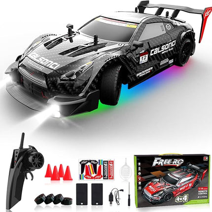 Remote Control Car RC Drift Car 1:16 Scale 4WD RC Vehicle with LED Lights 2.4GHz 30km/h RTR High Speed Racing Sport Toy for Adults Boys Girls Kids Gift 2Pcs Rechargeable Battery