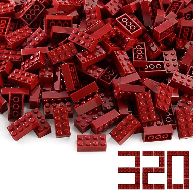 Feleph 2x4 Bricks Dark Red 320 Pieces Parts Classic Building kit Creative Play Set Basic Blocks Toy Accessories Compatible with 3001 Major Brands