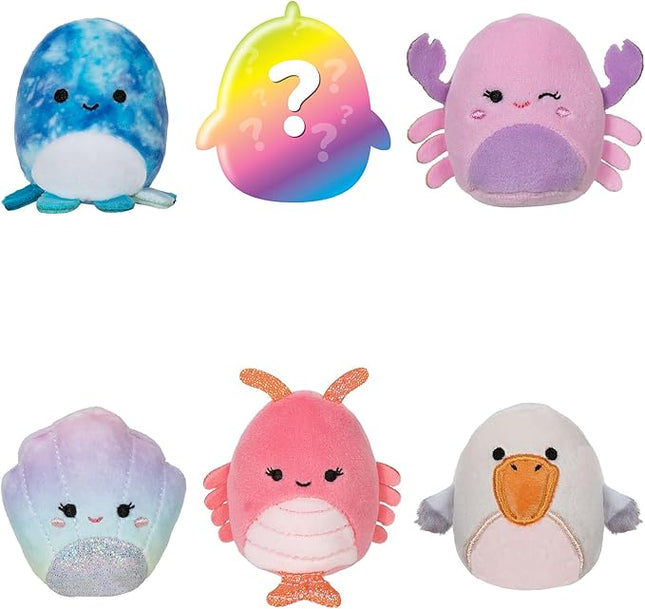 Squishville by Original Squishmallows Beach Day Squad Plush - Six 2-Inch Squishmallows Plush Including Mauricio, Deniz, Cosmina, Shauna, Chester, and a Surprise Squishmallow