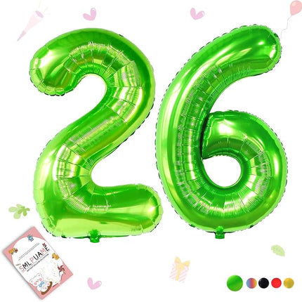 Smlpuame 40 inch Number Balloon 0-9 Green Large Number 26 Balloons,Digital Balloons for Birthday Party Celebration Decorations Supplies, Helium Foil Number Balloons for Wedding Anniversary