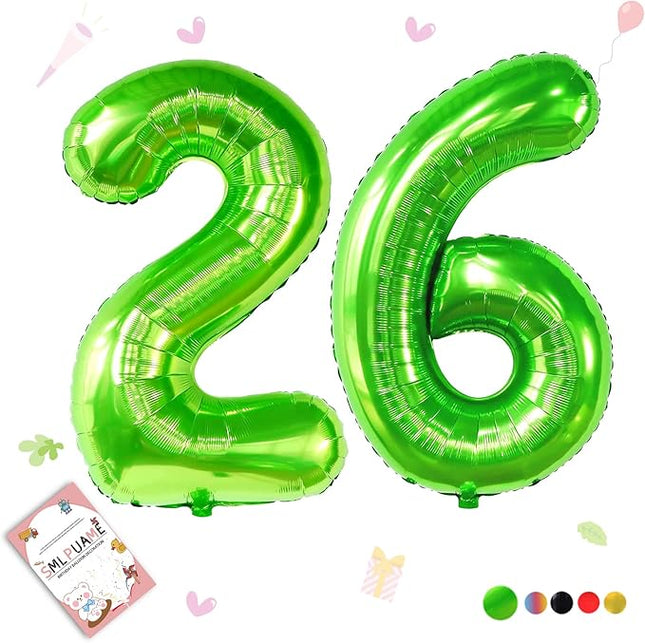 Smlpuame 40 inch Number Balloon 0-9 Green Large Number 26 Balloons,Digital Balloons for Birthday Party Celebration Decorations Supplies, Helium Foil Number Balloons for Wedding Anniversary