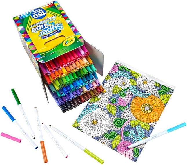 Crayola Super Tips Marker Set (150ct), 2-in-1 Fine Point & Broad Line Markers for Kids, for Kids, Colored Markers for Coloring Books, 3+