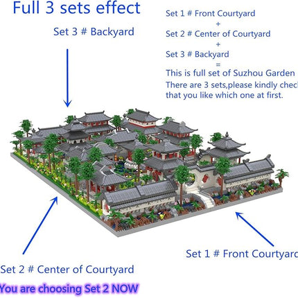 Architecture Chinese Style of Suzhou Garden,Set 2 Center of Courtyard,Micro Block,Classical Famous Building Block Set,Asian Cultures,3888 PCS for Adults and Teens