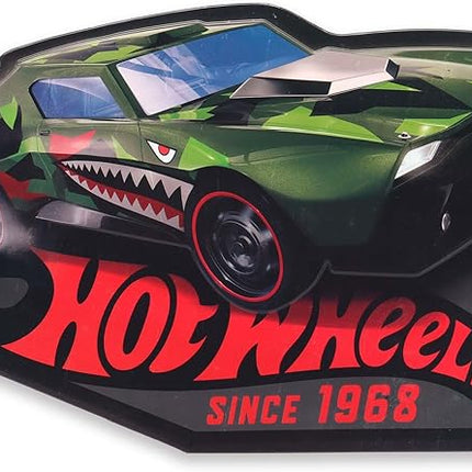 Mattel Hot Wheels Green Shark Car Embossed Metal Sign - Large Hot Wheels Wall Decor for Kids' Bedroom or Man Cave
