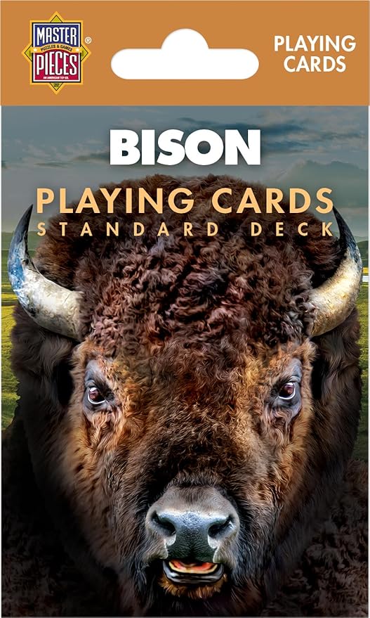 Masterpieces Bison Playing Cards Deck - Animal Themed Standard 54 Card Deck, Unique Bison Face Cards & Jokers, Retro Style, for Families & Adults