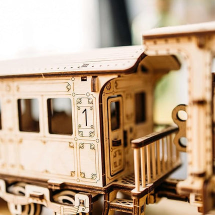 Wood Trick Wooden Toy Train Set with Railway - 34x7″ - Locomotive Train Toy Mechanical Model Kit - 3D Wooden Puzzles for Adults to Build - Engineering DIY Models for Adults to Build