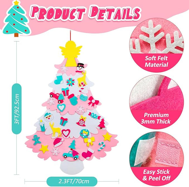 OurWarm Kids Felt Christmas Tree for Kids Wall, 35PCS DIY Felt Christmas Tree Set for Toddlers, Felt Tree for Kids to Decorate Christmas Wall Decorations Wall Hanging Christmas Tree