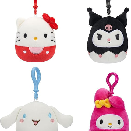 Squishmallows Original Sanrio 3.5-Inch Cinnamoroll, Hello Kitty, Kuromi, + My Melody 4-Pack – Official Jazwares Plush (Clips)