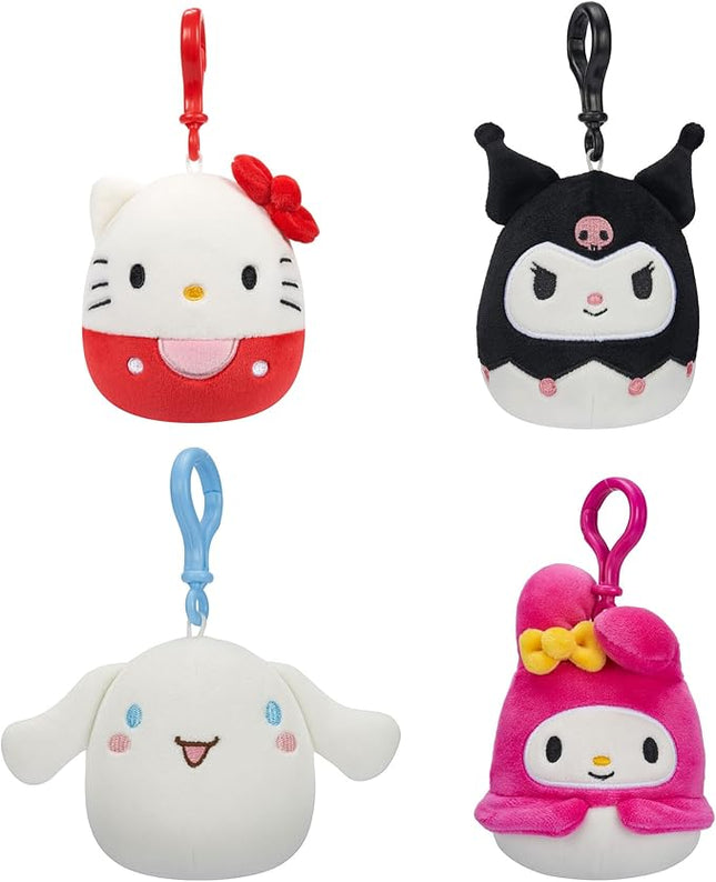Squishmallows Original Sanrio 3.5-Inch Cinnamoroll, Hello Kitty, Kuromi, + My Melody 4-Pack – Official Jazwares Plush (Clips)