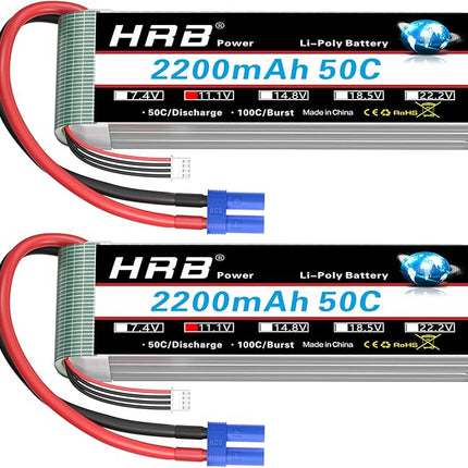 HRB 2pcs 3S 2200mAh Lipo Battery EC3 50C Shorty 11.1V RC Lipo Battery Compatible with RC Car RC Airplane RC Truck RC Boat