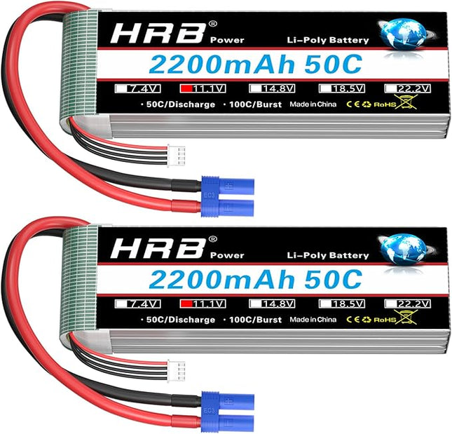 HRB 2pcs 3S 2200mAh Lipo Battery EC3 50C Shorty 11.1V RC Lipo Battery Compatible with RC Car RC Airplane RC Truck RC Boat