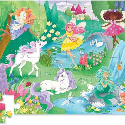Crocodile Creek 36-Piece Jigsaw Floor Puzzle - Fun Floor Puzzles for Kids Ages 3-5 - Heavy-Duty Shaped Box for Storage - Magical Friends - 24" W x 18" H Finished