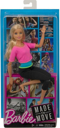 Barbie Made To Move Doll, Ultra-Posable, 22 Points To Bend, Black Leggings, Color-Blocked Top, Long Blond Hair