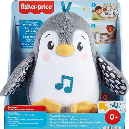 Fisher-Price Baby Tummy Time Toy Flap & Wobble Penguin, Plush with Music & Motion for Sensory Play Newborns Ages 0+ Months