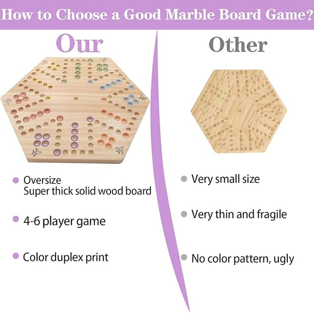 HOROW Wahoo Board Game Wooden Original Board Game Classic 2 Side Painted Fast Track Game for 4 Player and 6 Player with 30 Marbles,6 Dices for Family Game Night(6large,Log)