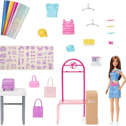 Barbie Doll & Accessories, Make & Sell Boutique Playset with Display Rack, Create Foil Designs