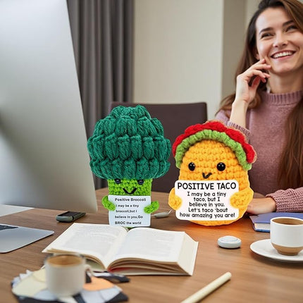 Mom Sister Gifts for Mothers Day Friends Birthday Gift for Women Men, Mini Positive Taco Emotional Inspirational Support Handmade Knitted Crochet Animals Christmas Stocking Idea Cute Desk Decor
