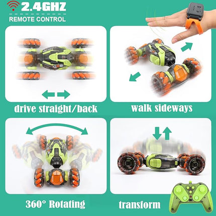 Gesture Sensing RC Stunt Car - Remote & Hand-Controlled Drift Toy for Kids Ages 5-7 6-8 9 10 11 12 Year Old, 4WD, Double-Sided Driving with Lights & Music