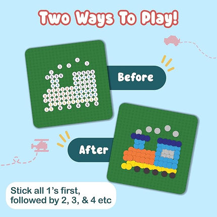 BINCA Dotties Dot Art Activity Kit - On the Go, 750+ Stickers, Vehicles Mess-Free Activities, DIY Dot Sticker Art for Toddlers, Kids Travel Activities, Craft Kits & Gifts for Boys & Girls Ages 4,5,6,7