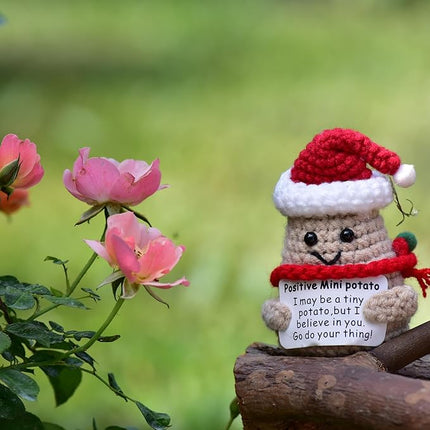 1 Pcs Positive Mini Funny Potato Holding Card Crochet Easter Birthday Christmas Mom Dad Sister Friend Wife Husband Colleauge College Students Coworkes Cheer Up Gift Decor