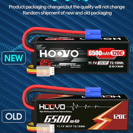 HOOVO 3S 11.1V Lipo Battery 6500mAh 120C RC Lipo Batteries Hard Case EC5 Plug Compatible with 1/8 1/10 Scale Vehicles RC Car Trucks Truggy Boats(2 Packs)