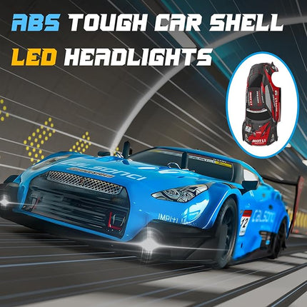 Remote Control Car RC Drift Car 1:16 Scale 4WD RC Vehicle with LED Lights 2.4GHz 30km/h RTR High Speed Racing Sport Toy for Adults Boys Girls Kids Gift 2Pcs Rechargeable Battery