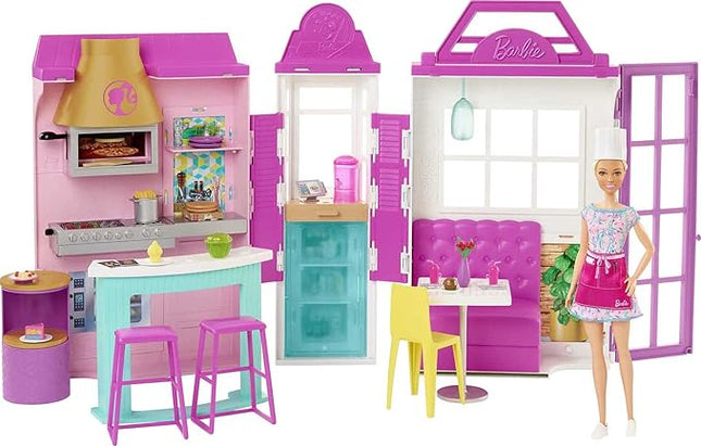 Barbie HBB91 - Zestaw zabawowy Restauracja z lalką i 30+ częściami, prezent dla dzieci, wiek 3+