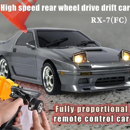 1:18 RX7-FC 3S Model LD1802 RC Drift Car 1/18 2.4G Remote Control on Road ESP Gyroscope LED Mini RC Racing Cars (Silvery)