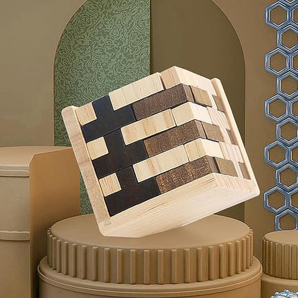Wooden Brain Teaser Puzzle Cube Easter Basket Stuffers Wooden Puzzles T-Shaped Jigsaw Logic Puzzle Educational Toy for Kids and Adults by AHYUAN (Brown and Natural)