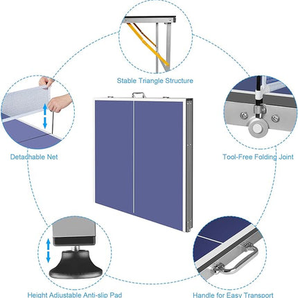 Table Tennis Table 4.5 FT / 6 FT / 8 FT / 9 FT Foldable Portable Ping Pong Table with 2 Table Tennis Paddles 3 Balls and Net for Indoor Outdoor Games