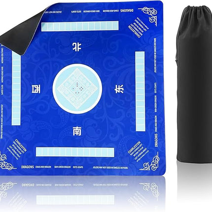 Mahjong Mat Non-Slip Noise Reduction Gaming Mat - 31.5x31.5 Inch Ideal for Mahjong, Poker, Board Games, Card Games & Dominoes (Blue)