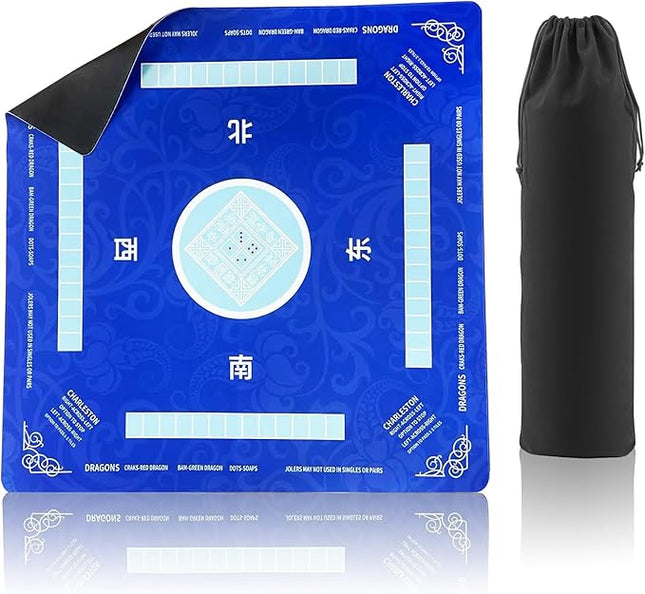 Mahjong Mat Non-Slip Noise Reduction Gaming Mat - 31.5x31.5 Inch Ideal for Mahjong, Poker, Board Games, Card Games & Dominoes (Blue)