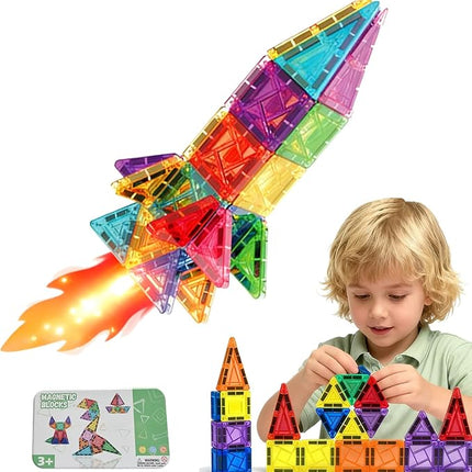 42PCS Mini Magnetic Tiles Building Blocks Set with Portable Iron Case, STEM Travel Toys for Kids Ages 3+, Educational Magnet Construction Puzzles for Boys and Girls,Toddler Puzzle Birthday Gift Toys