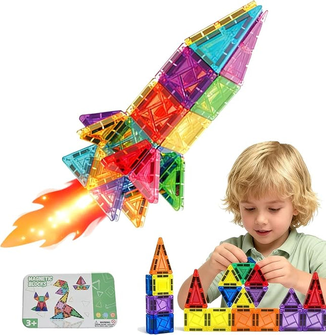 42PCS Mini Magnetic Tiles Building Blocks Set with Portable Iron Case, STEM Travel Toys for Kids Ages 3+, Educational Magnet Construction Puzzles for Boys and Girls,Toddler Puzzle Birthday Gift Toys