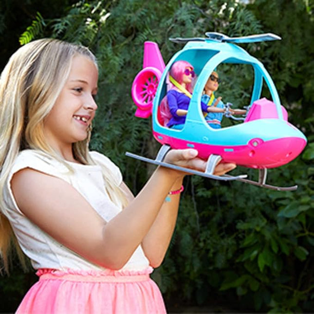 Barbie Helicopter with Spinning Rotors, Pink and Blue 2-Seater Design with Seatbelts and Pilot "Controls"