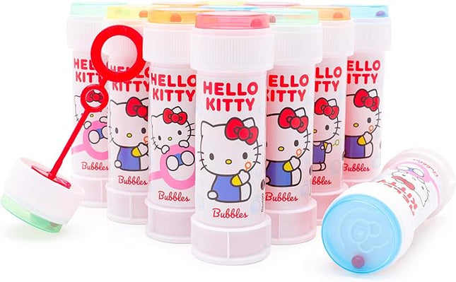 Toyland® Pack of 12 Hello Kitty Bubbles with Wands, 60ml Solution & Novelty Maze Lid - Pocket Money & Party Bag Toys